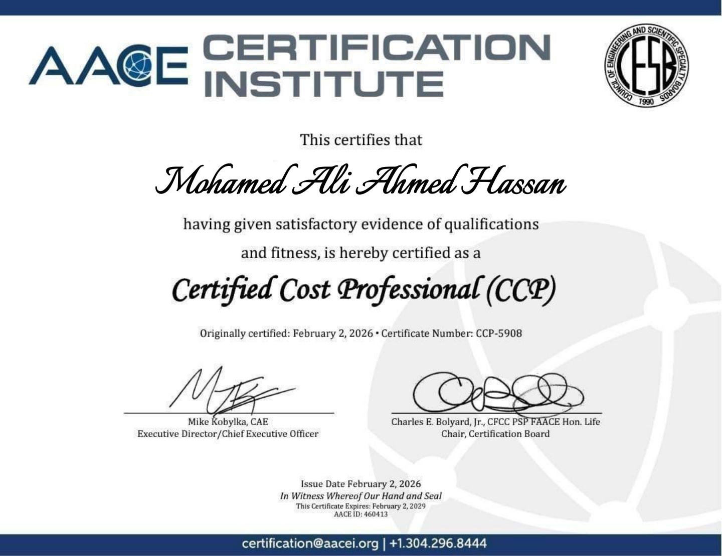 Certified Cost Professional (CCP) certificate